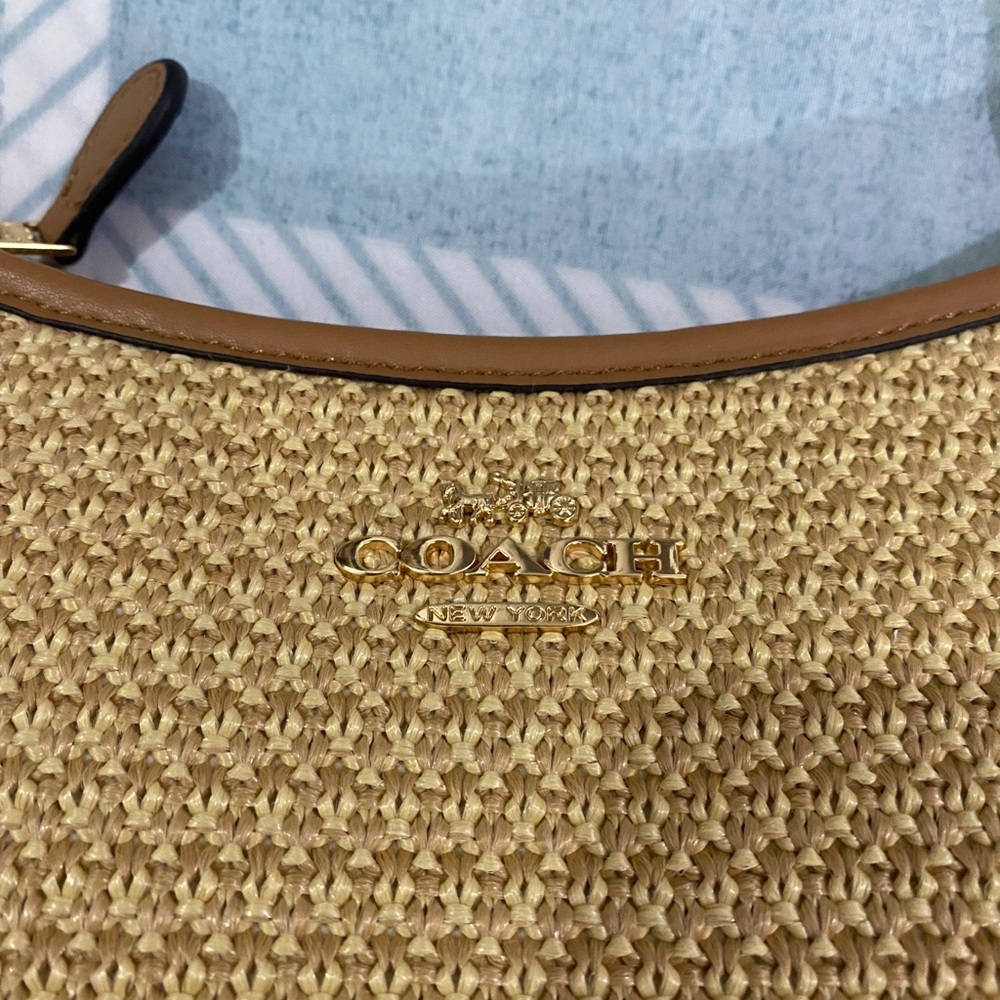Coach Straw Hobo Bag in Natural/Cognac - Picture 2 of 9